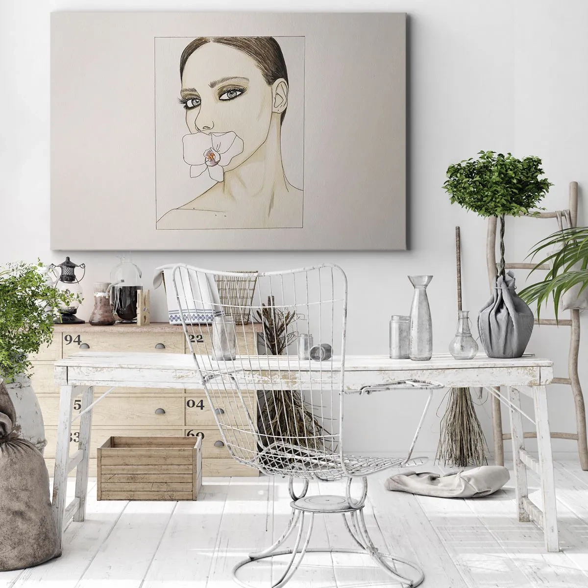 Impression sur toile - Image sur toile - Portrait d'une femme avec une orchidée aux couleurs délicates - 100x70cm - Symbole de l'élégance et de la beauté - Décoration murale moderne pour le salon et la chambre ARTTOR