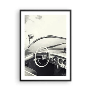 Affiche dans un cadre noir - Poster - Intérieur d'une voiture classique avec un volant - 50x70cm - Temps pour riche - Décoration murale moderne pour le salon et la chambre ARTTOR