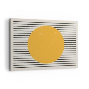 Impression sur toile - Image sur toile - Un cercle jaune sur un fond de lignes horizontales noires et blanches - 100x70cm - Le pouvoir de la simplicité - Décoration murale moderne pour le salon et la chambre ARTTOR