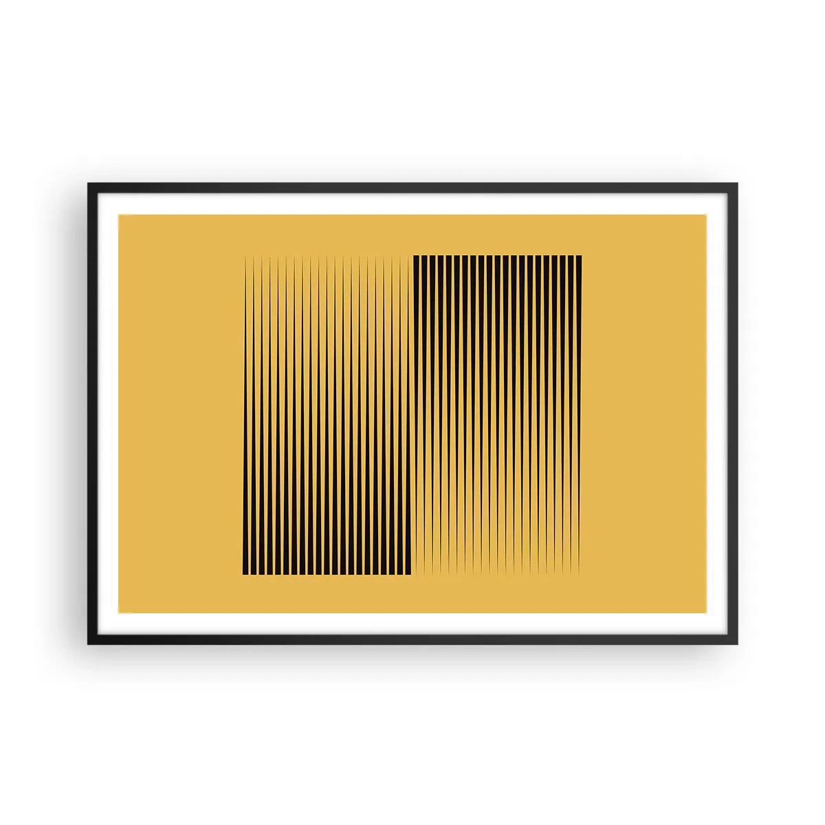 Affiche dans un cadre noir - Poster - Lignes noires verticales sur fond jaune - 100x70cm - Cadre opposé - Décoration murale moderne pour le salon et la chambre ARTTOR