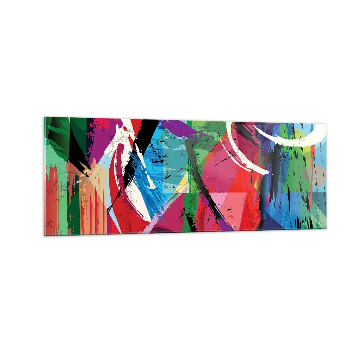 Impression sur verre - Image sur verre - Abstraction colorée avec des coups de pinceau dynamiques - 140x50cm - Rapide, vif et bondissant - Décoration murale moderne pour le salon et la chambre ARTTOR