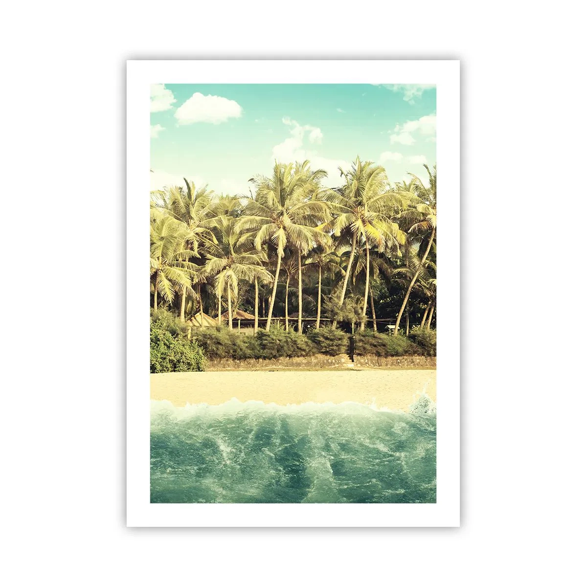 Affiche - Poster - Plage tropicale avec palmiers et eaux azurées - 50x70cm - Peut-être ici? - Décoration murale moderne pour le salon et la chambre ARTTOR