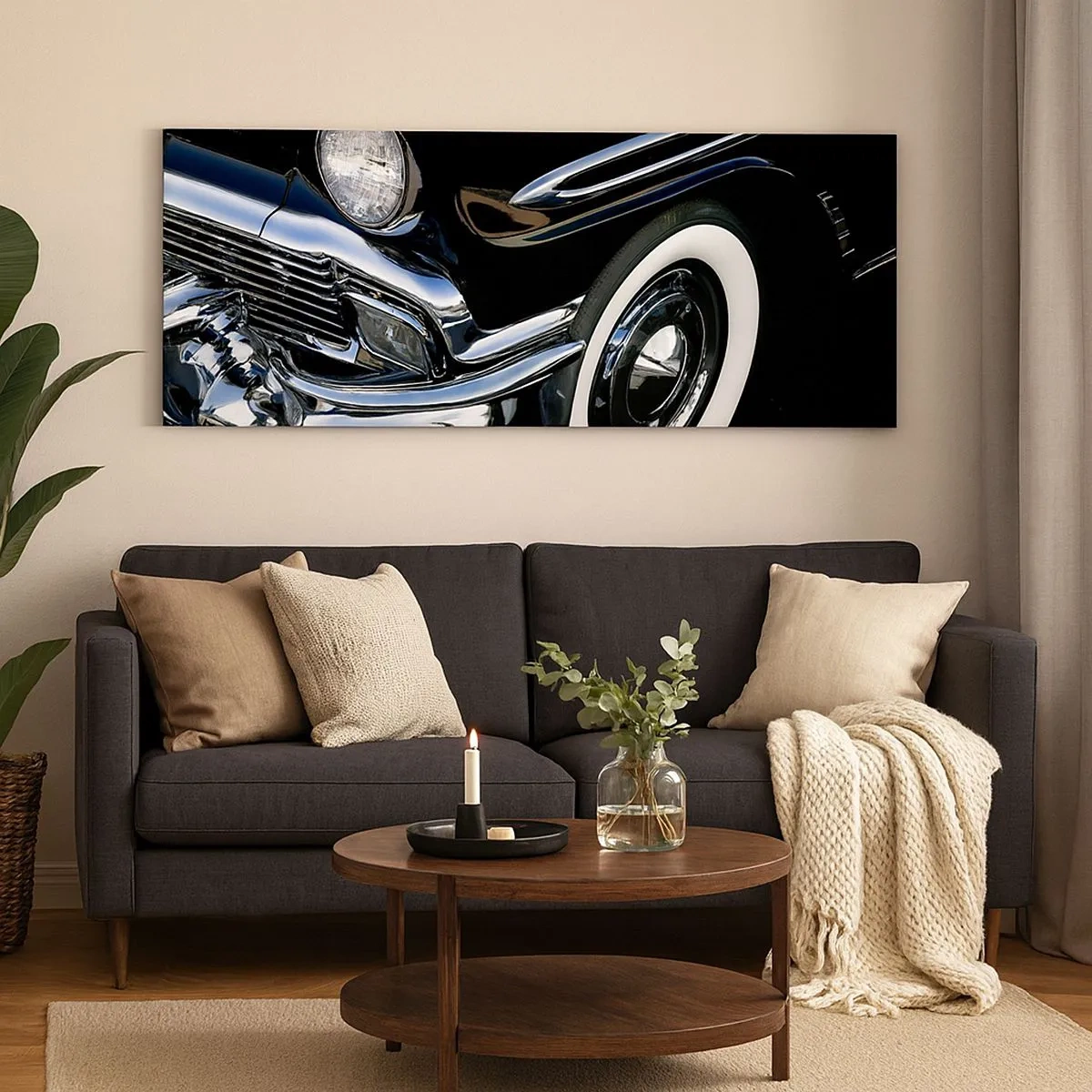 Impression sur toile - Image sur toile - Classique en argent, noir et blanc - 100x40 cm