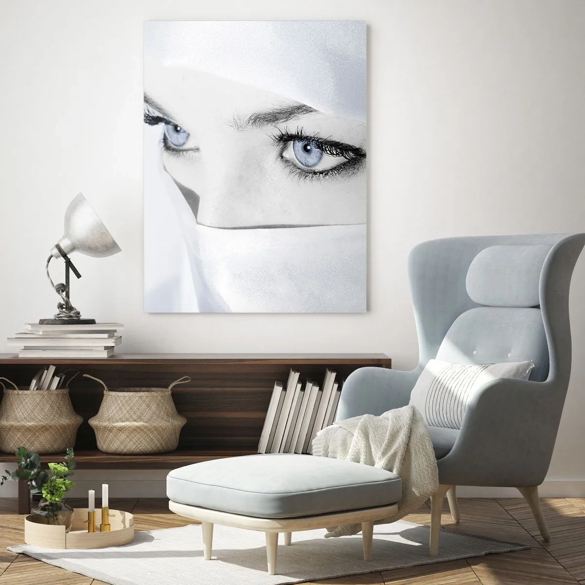 Impression sur verre - Image sur verre - Un portrait subtil avec des yeux bleus expressifs - 50x70cm - Directement des mille et une nuits - Décoration murale moderne pour le salon et la chambre ARTTOR