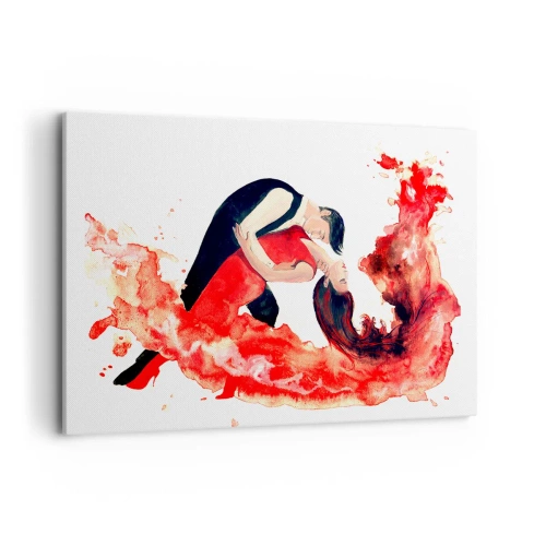 Impression sur toile - Image sur toile - Une aquarelle dynamique d'un couple dansant aux couleurs rouges. - 120x80cm - Tango - une vague sensuelle - Décoration murale moderne pour le salon et la chambre ARTTOR