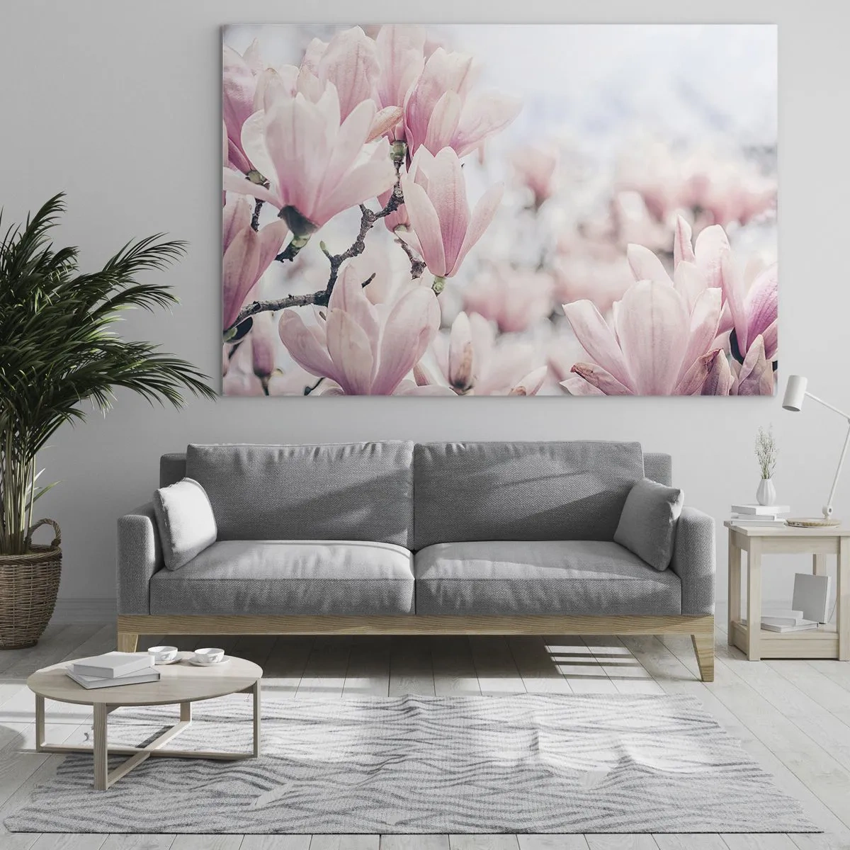 Impression sur verre - Image sur verre - Magnolias roses délicats sur fond clair - 100x70cm - Idéal de la subtilité - Décoration murale moderne pour le salon et la chambre ARTTOR