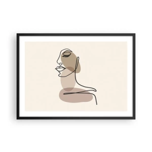 Affiche dans un cadre noir - Poster - Un profil féminin dans un style d'art linéaire minimaliste - 70x50cm - Une certaine ligne de beauté - Décoration murale moderne pour le salon et la chambre ARTTOR