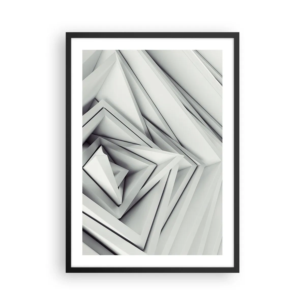 Affiche dans un cadre noir - Poster - Composition abstraite de triangles géométriques en 3D - 50x70cm - Bourgeon d’angles vifs - Décoration murale moderne pour le salon et la chambre ARTTOR