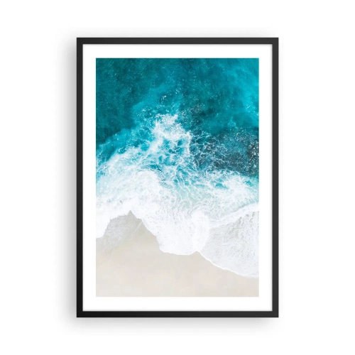 Affiche dans un cadre noir - Poster - Vue aérienne de vagues turquoise s'écrasant sur une plage de sable - 50x70cm - Caresse naturelle - Décoration murale moderne pour le salon et la chambre ARTTOR