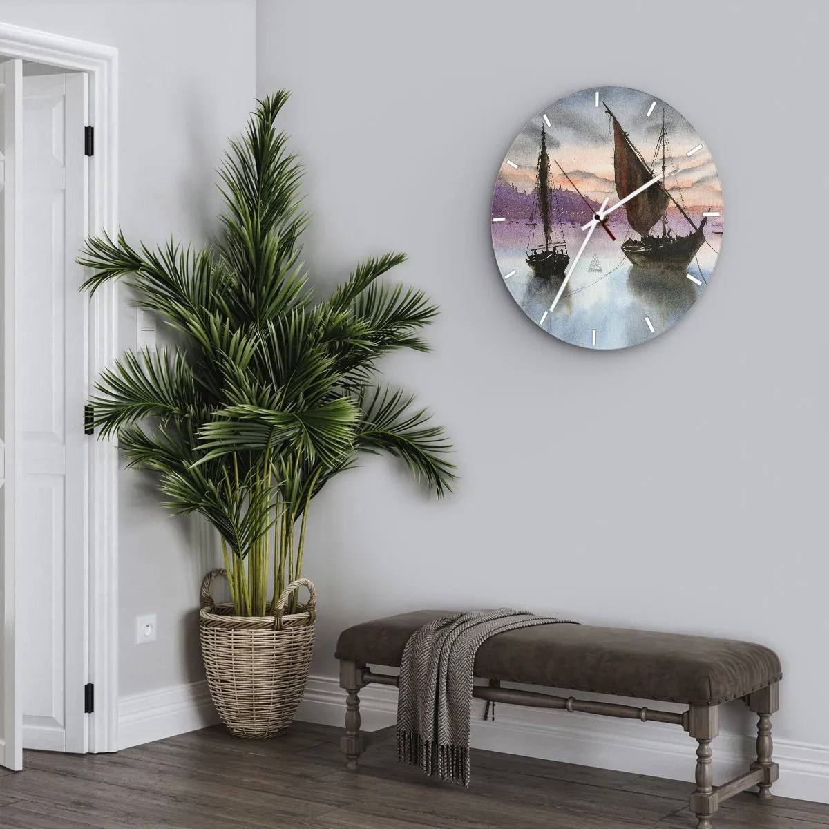 Horloge murale - Pendule murale - Soirée au port - 40x40 cm