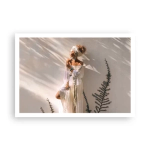 Affiche - Poster - Une femme au style bohème illuminée par les rayons du soleil - 100x70cm - Le soleil et la fille - Décoration murale moderne pour le salon et la chambre ARTTOR