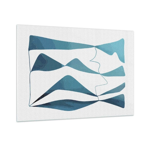 Impression sur verre - Image sur verre - Vagues et formes turquoise sur fond blanc - 100x70cm - Abstraction : composé turquoise - Décoration murale moderne pour le salon et la chambre ARTTOR