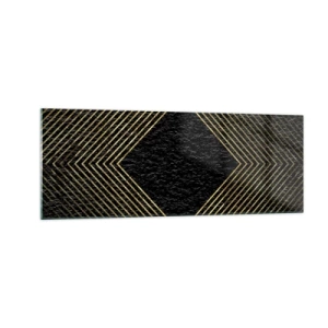 Impression sur verre - Image sur verre - Fond noir avec un motif géométrique de lignes dorées - 140x50cm - Géométrie dans un style glamour - Décoration murale moderne pour le salon et la chambre ARTTOR