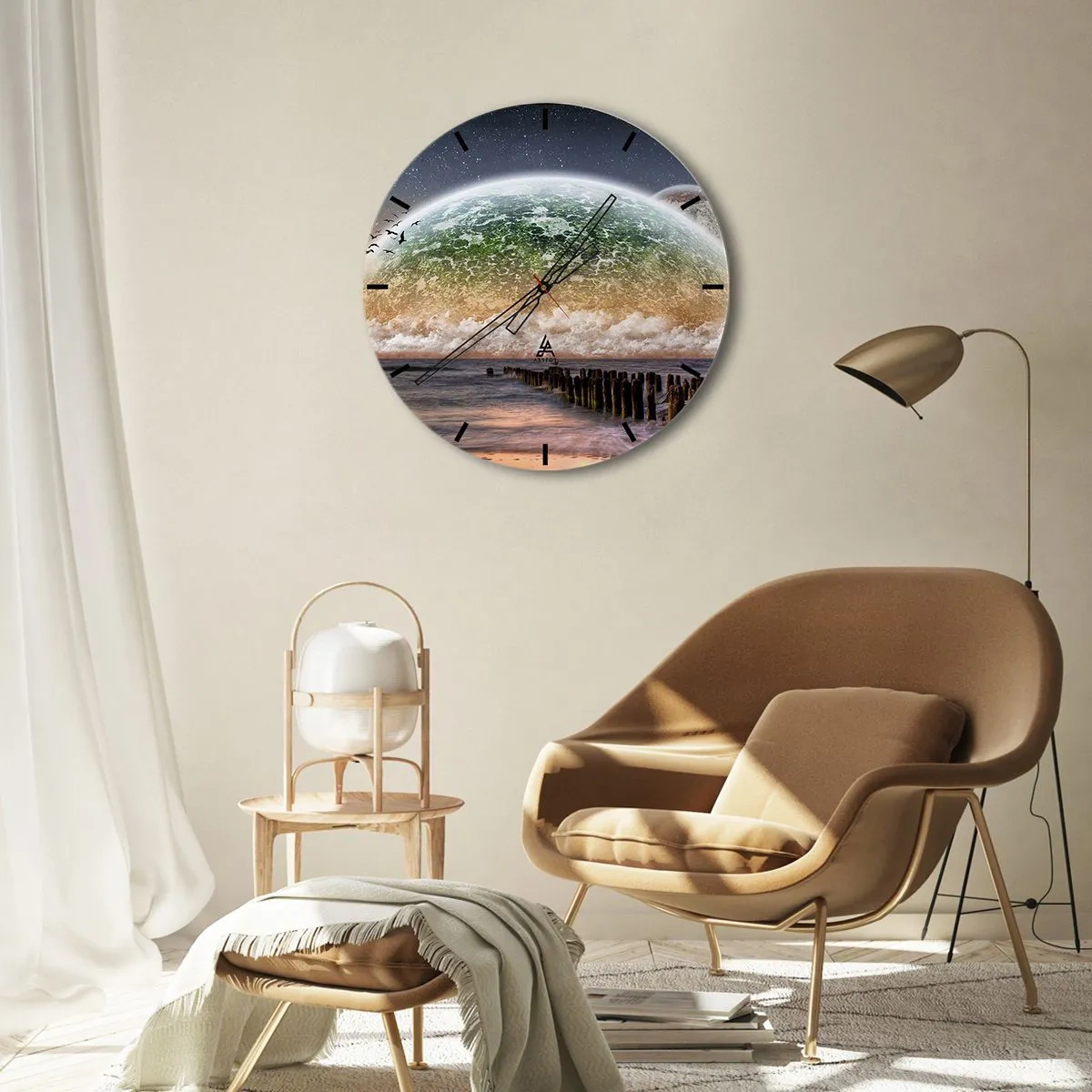 Horloge murale - Pendule murale - Paysage avec un globe et une mer calme - 30x30cm - Et le monde est sorti de l'eau - Décoration murale moderne pour le salon, la cuisine et la chambre ARTTOR