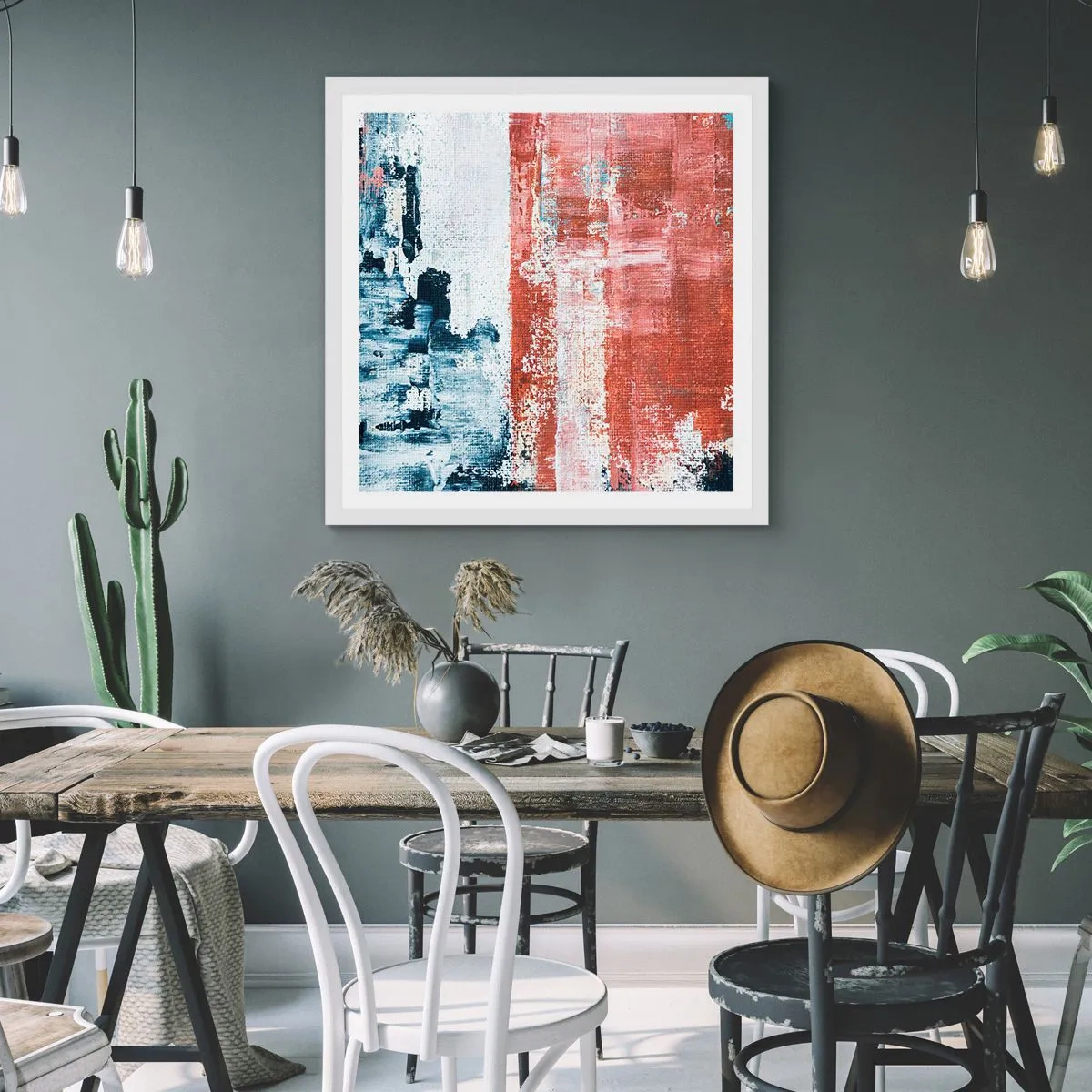 Affiche dans un cadre blanc - Poster - Moitié-moitié abstrait - 60x60 cm