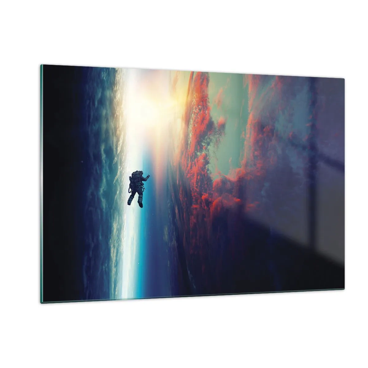 Impression sur verre - Image sur verre - Un astronaute dérivant dans l'espace vers la lumière - 120x80cm - Affronter l'univers - Décoration murale moderne pour le salon et la chambre ARTTOR