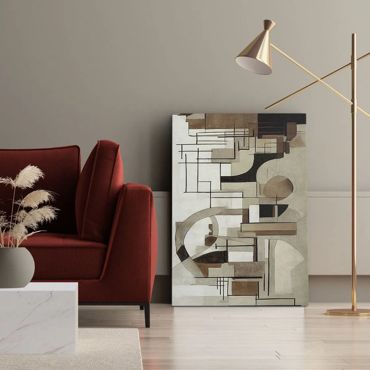 Impression sur toile - Image sur toile - Abstraction architecturale en beige et marron - 70x100cm - Paysage urbain 2.0 - Décoration murale moderne pour le salon et la chambre ARTTOR