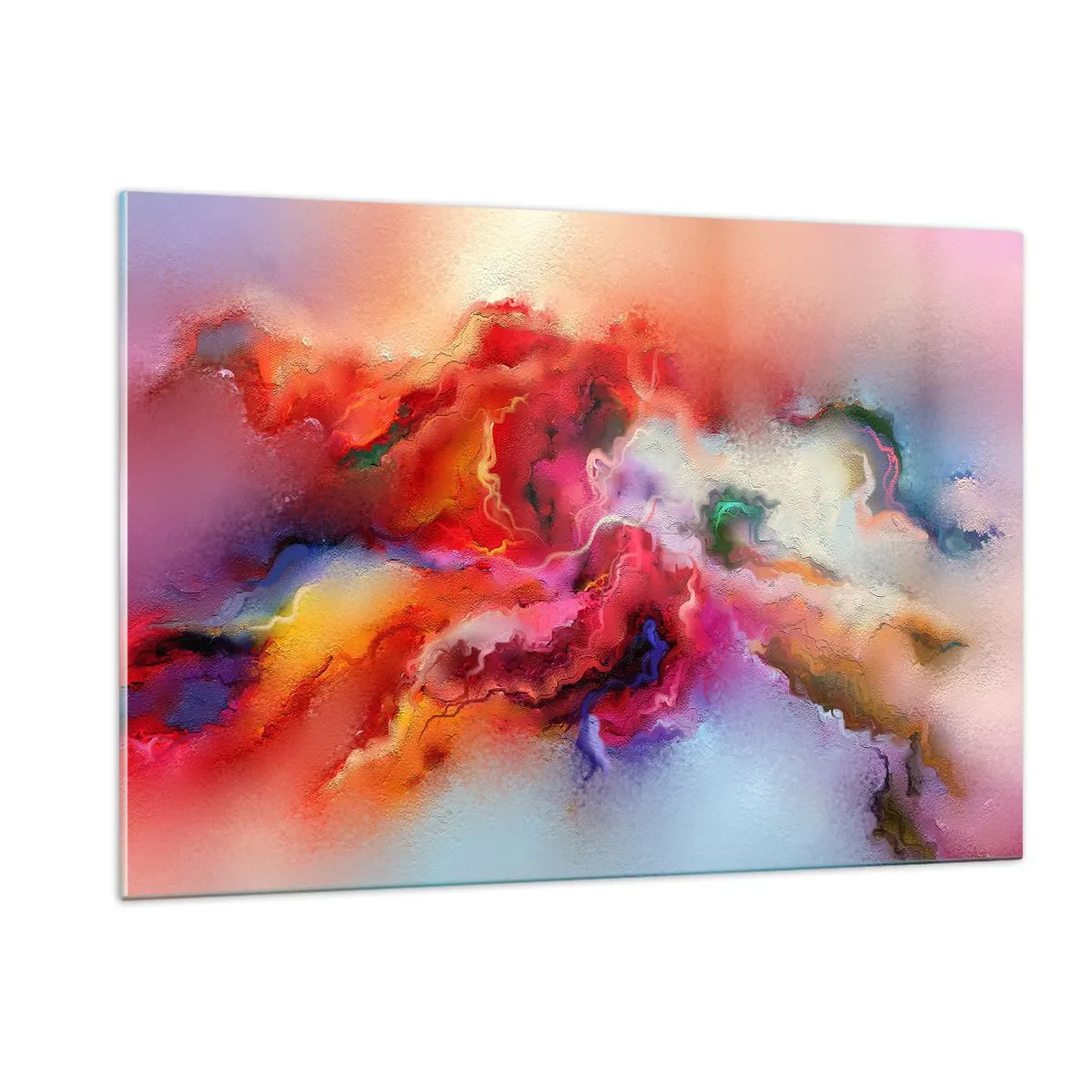 Impression sur verre - Image sur verre - Une abstraction colorée ressemblant à des traînées de fumée tourbillonnantes. - 120x80cm - Comment attraper des rêves - fumée - Décoration murale moderne pour le salon et la chambre ARTTOR