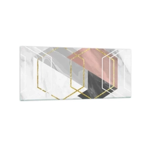 Impression sur verre - Image sur verre - Figures géométriques avec des accents d'or et de marbre - 120x50cm - Composition en chaîne - Décoration murale moderne pour le salon et la chambre ARTTOR