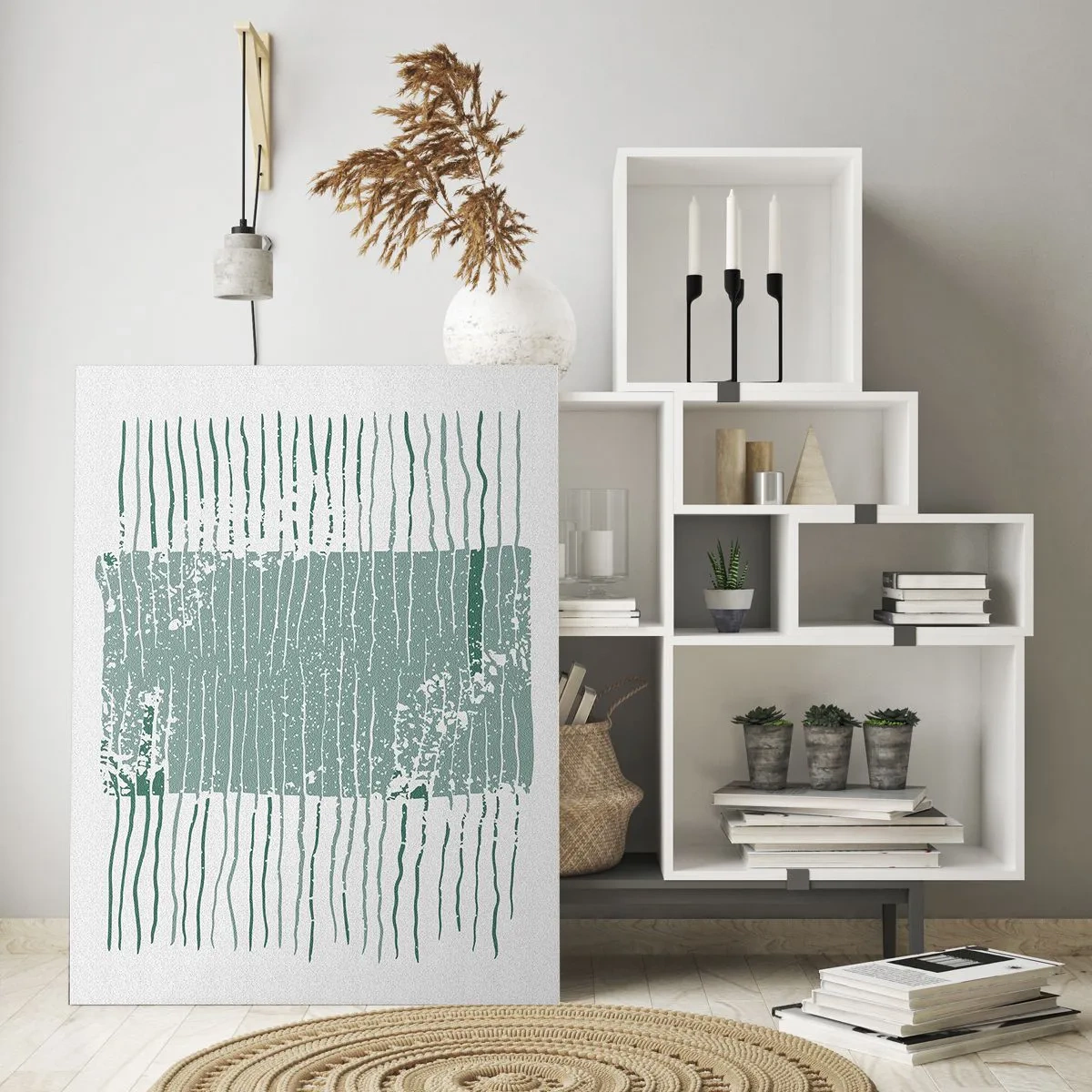 Impression sur verre - Image sur verre - Motif géométrique dans les tons vert mer et blanc - 70x100cm - Abstraction de la mer - Décoration murale moderne pour le salon et la chambre ARTTOR