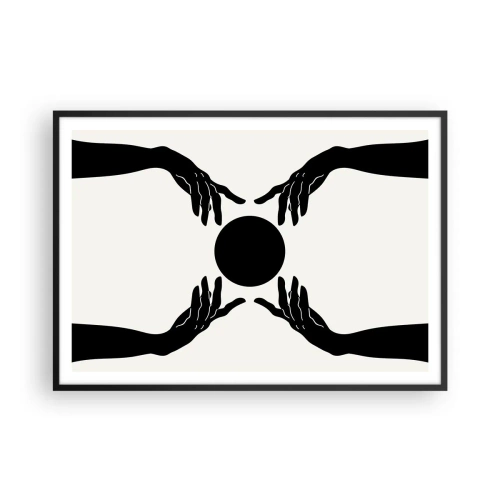 Affiche dans un cadre noir - Poster - Mains noires dans une composition symétrique avec une boule - 100x70cm - Signe secret - Décoration murale moderne pour le salon et la chambre ARTTOR