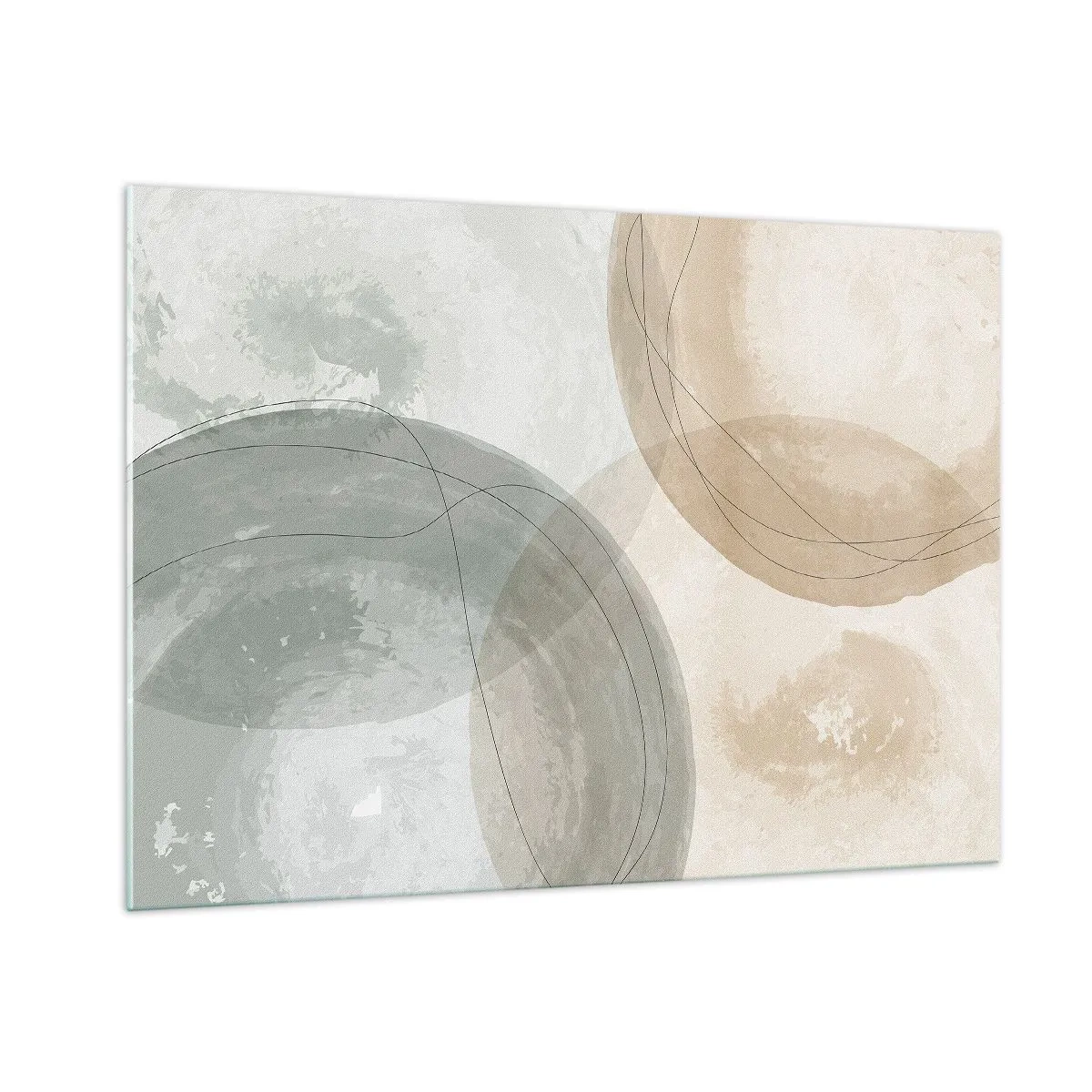 Impression sur verre - Image sur verre - Cercles et lignes pastel dans une composition subtile - 100x70cm - Mondes pénétrants - Décoration murale moderne pour le salon et la chambre ARTTOR