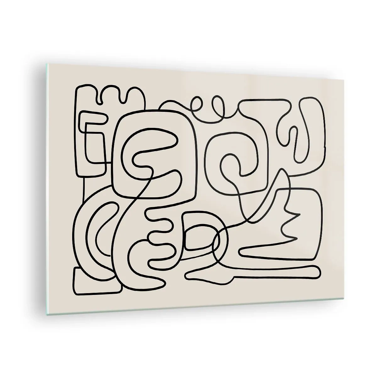 Impression sur verre - Image sur verre - Des lignes abstraites noires forment un motif complexe sur fond beige - 70x50cm - Suivez les indices - Décoration murale moderne pour le salon et la chambre ARTTOR