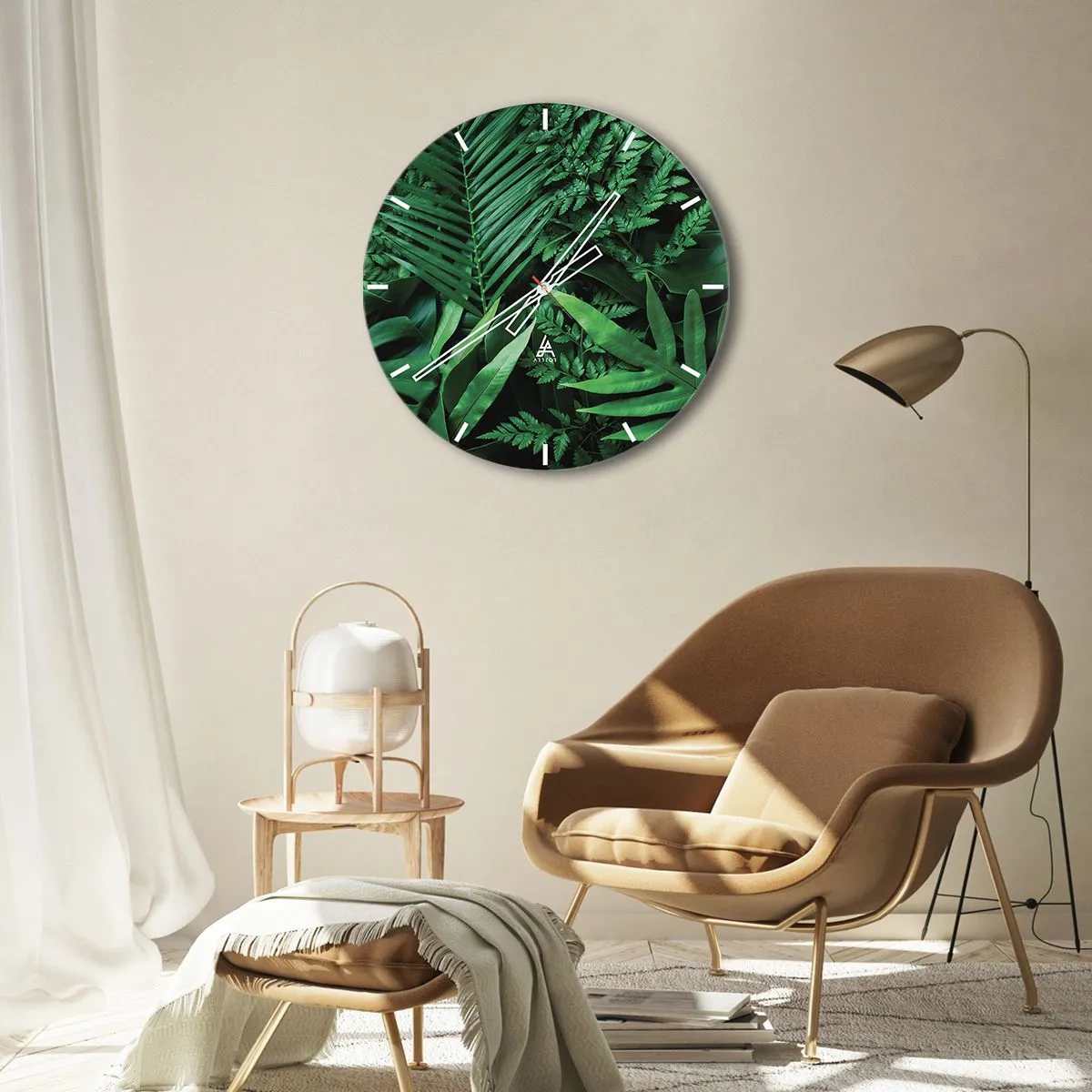 Horloge murale - Pendule murale - Les feuilles vertes tropicales créent une composition dense et naturelle - 30x30cm - Emmitouflé de verdure - Décoration murale moderne pour le salon, la cuisine et la chambre ARTTOR