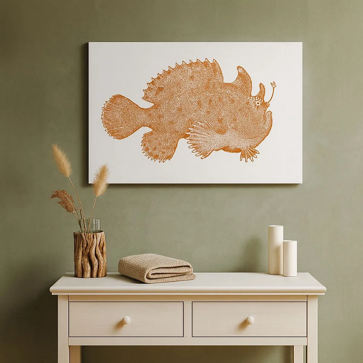 Impression sur toile - Image sur toile - Dessin détaillé d'un poisson cuivré sur fond blanc - 70x50cm - Et pourtant un poisson - Décoration murale moderne pour le salon et la chambre ARTTOR