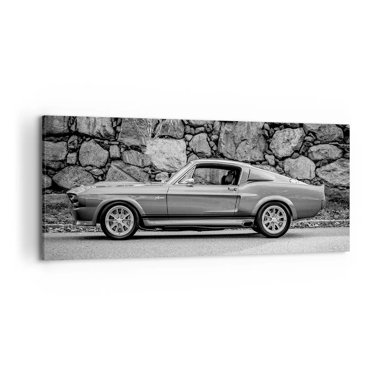 Impression sur toile - Image sur toile - Photo en noir et blanc d'une voiture classique - 120x50cm - Légende des années 60 - Décoration murale moderne pour le salon et la chambre ARTTOR