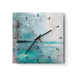 Horloge murale - Pendule murale - Abstraction dans les tons turquoise et gris - 30x30cm - Horizontalement en bleu - Décoration murale moderne pour le salon et la chambre ARTTOR