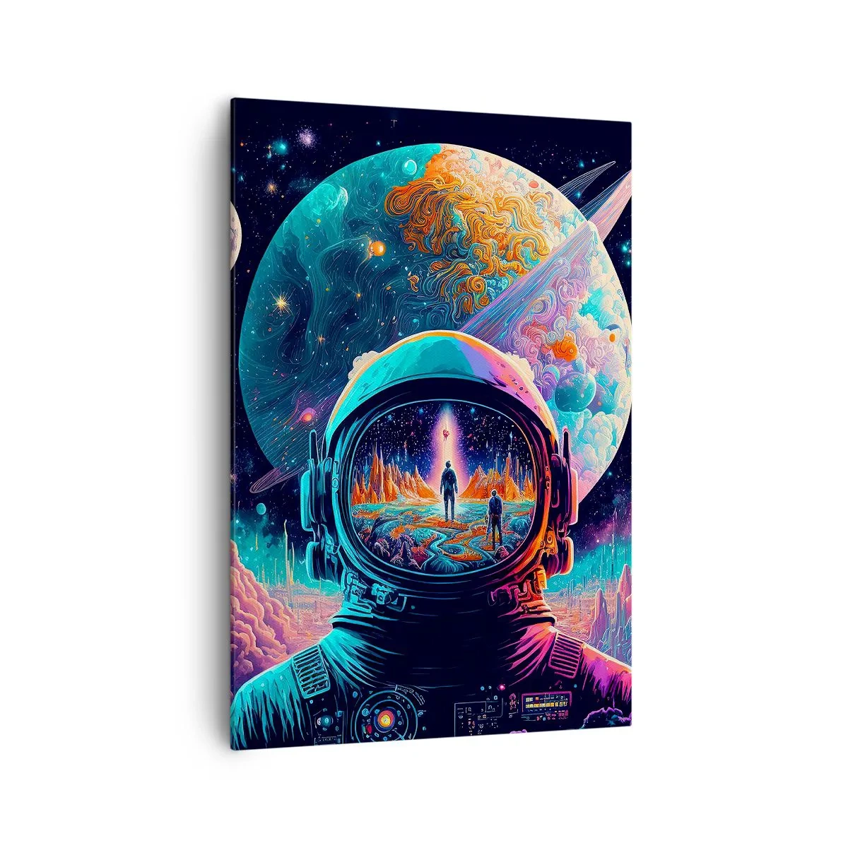 Impression sur toile - Image sur toile - Astronaute dans l'espace avec un paysage planétaire coloré - 70x100cm - Les philosophes n'en ont pas rêvé - Décoration murale moderne pour le salon et la chambre ARTTOR
