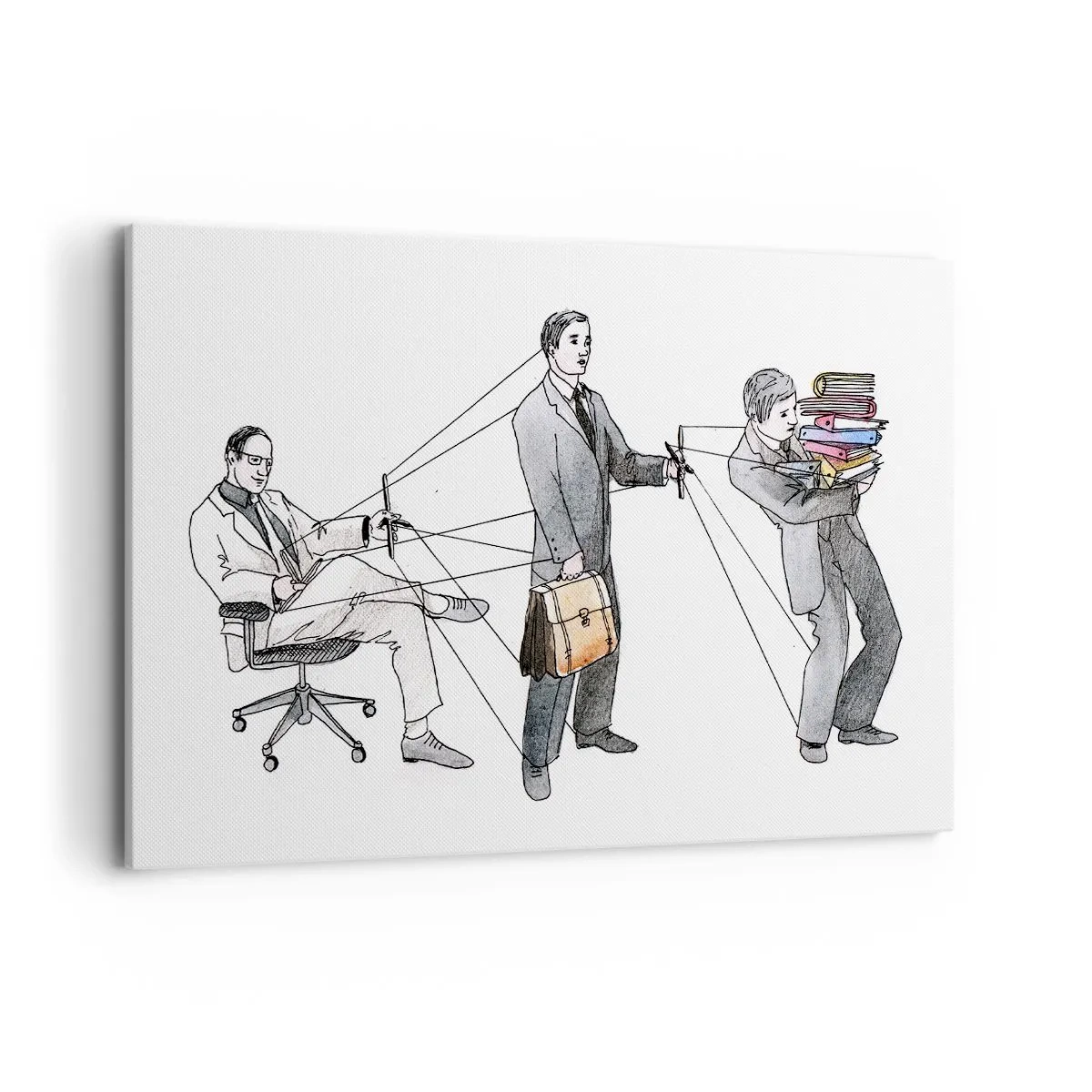 Impression sur toile - Image sur toile - Une illustration montrant des personnes contrôlées comme des marionnettes. - 120x80cm - Chacun a son maître - Décoration murale moderne pour le salon et la chambre ARTTOR