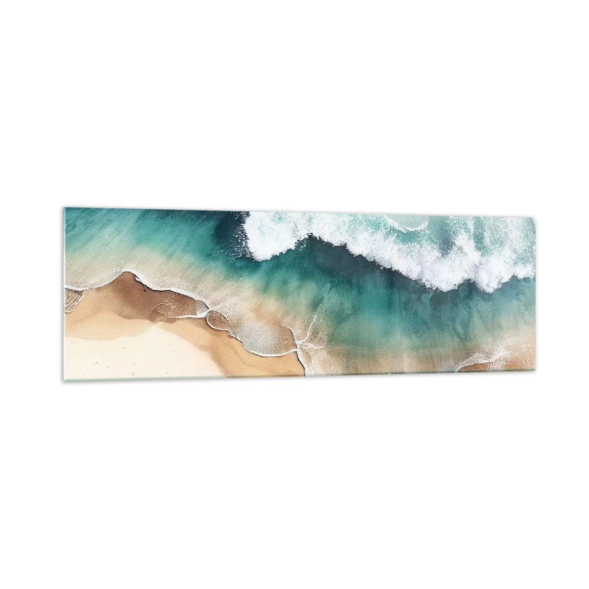 Impression sur verre - Image sur verre - Vue sur la plage et les vagues de la mer dans des tons turquoise - 160x50cm - La rencontre éternelle - Décoration murale moderne pour le salon et la chambre ARTTOR