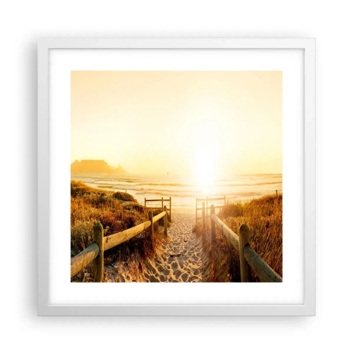 Affiche dans un cadre blanc - Poster - A travers la dune, vers le soleil - 40x40 cm