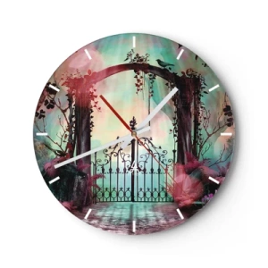 Horloge murale - Pendule murale - Une porte magique parmi les plantes dans un décor de conte de fées - 30x30cm - Jardin secret - Décoration murale moderne pour le salon, la cuisine et la chambre ARTTOR
