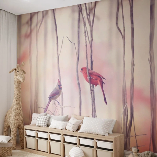 Papier peint sur mesure Premium Canvas - Conte de la forêt rose - Oiseau, Nature, Forêt