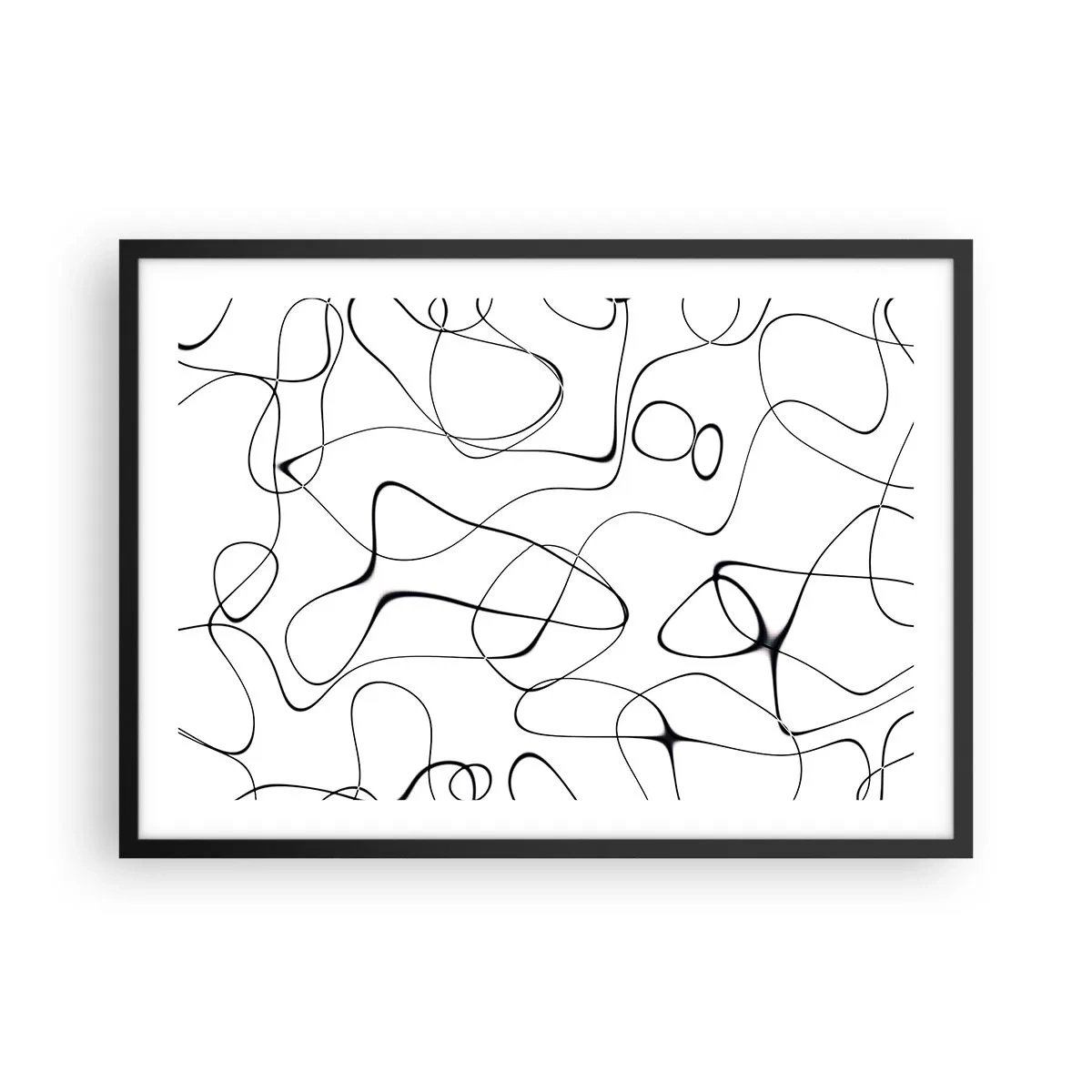 Affiche dans un cadre noir - Poster - Lignes noires abstraites sur fond blanc dans un style minimaliste - 70x50cm - Le chemin de la vie, les voies du hasard - Décoration murale moderne pour le salon et la chambre ARTTOR