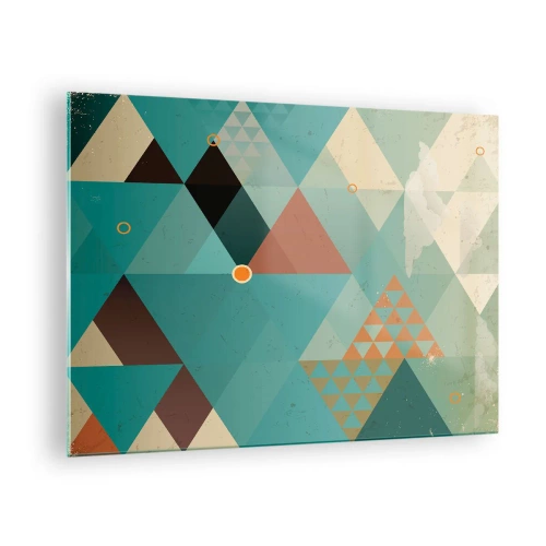 Impression sur verre - Image sur verre - Géométrie dans les tons turquoise et marron avec des triangles - 70x50cm - Unité de la multiplicité, multiplicité de l'unité - Décoration murale moderne pour le salon et la chambre ARTTOR