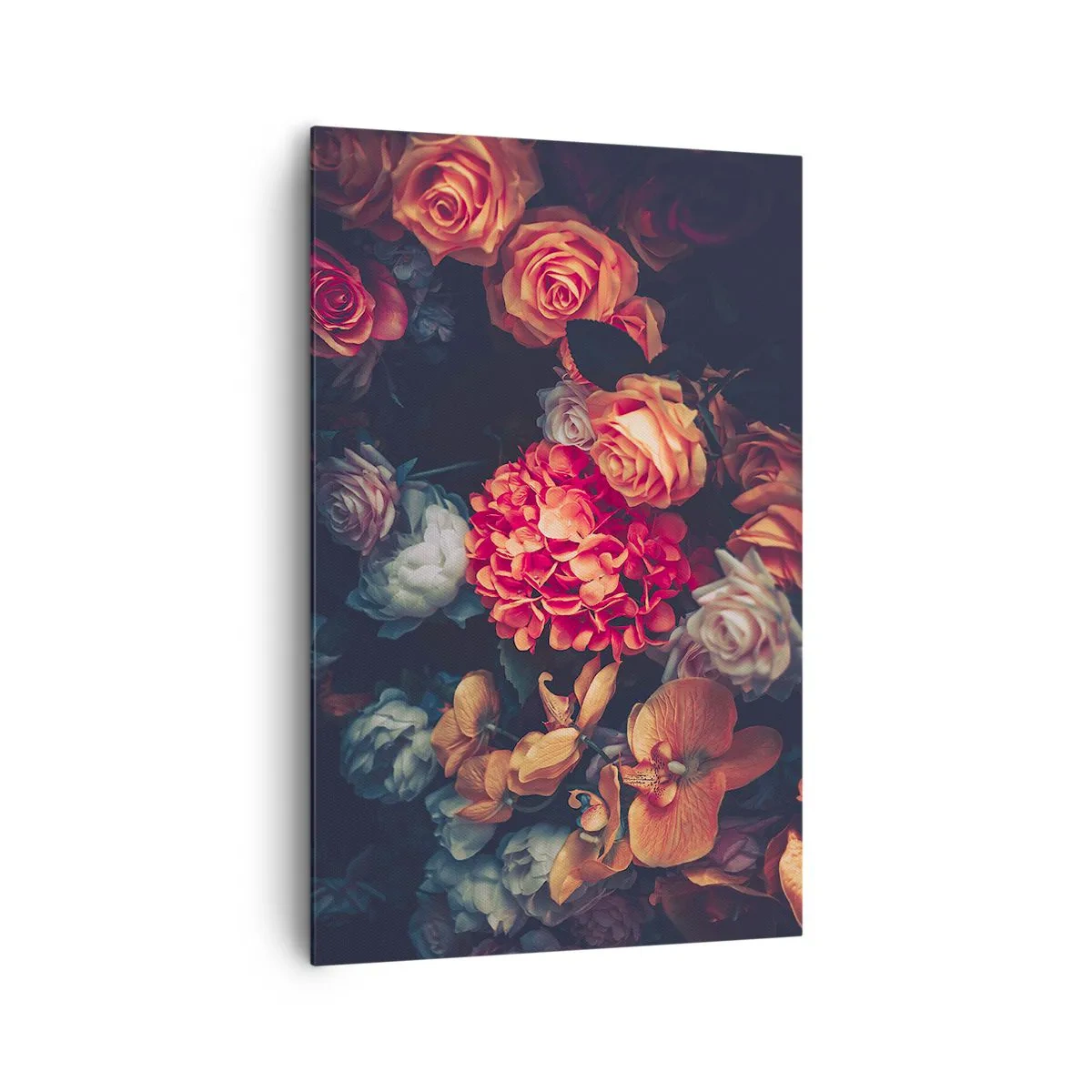 Impression sur toile - Image sur toile - Un bouquet de fleurs variées aux tons sombres - 80x120cm - Comme chez les maîtres hollandais - Décoration murale moderne pour le salon et la chambre ARTTOR