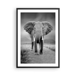 Affiche dans un cadre noir - Poster - Un éléphant sur un paysage africain en noir et blanc - 50x70cm - Les hôtes vous saluent - Décoration murale moderne pour le salon et la chambre ARTTOR