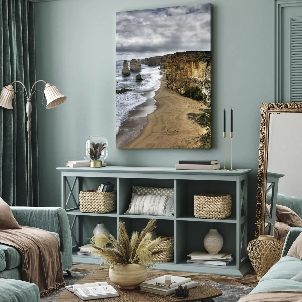 Impression sur toile - Image sur toile - Côte rocheuse avec plage et formations rocheuses - 50x70cm - Beauté brute - Décoration murale moderne pour le salon et la chambre ARTTOR