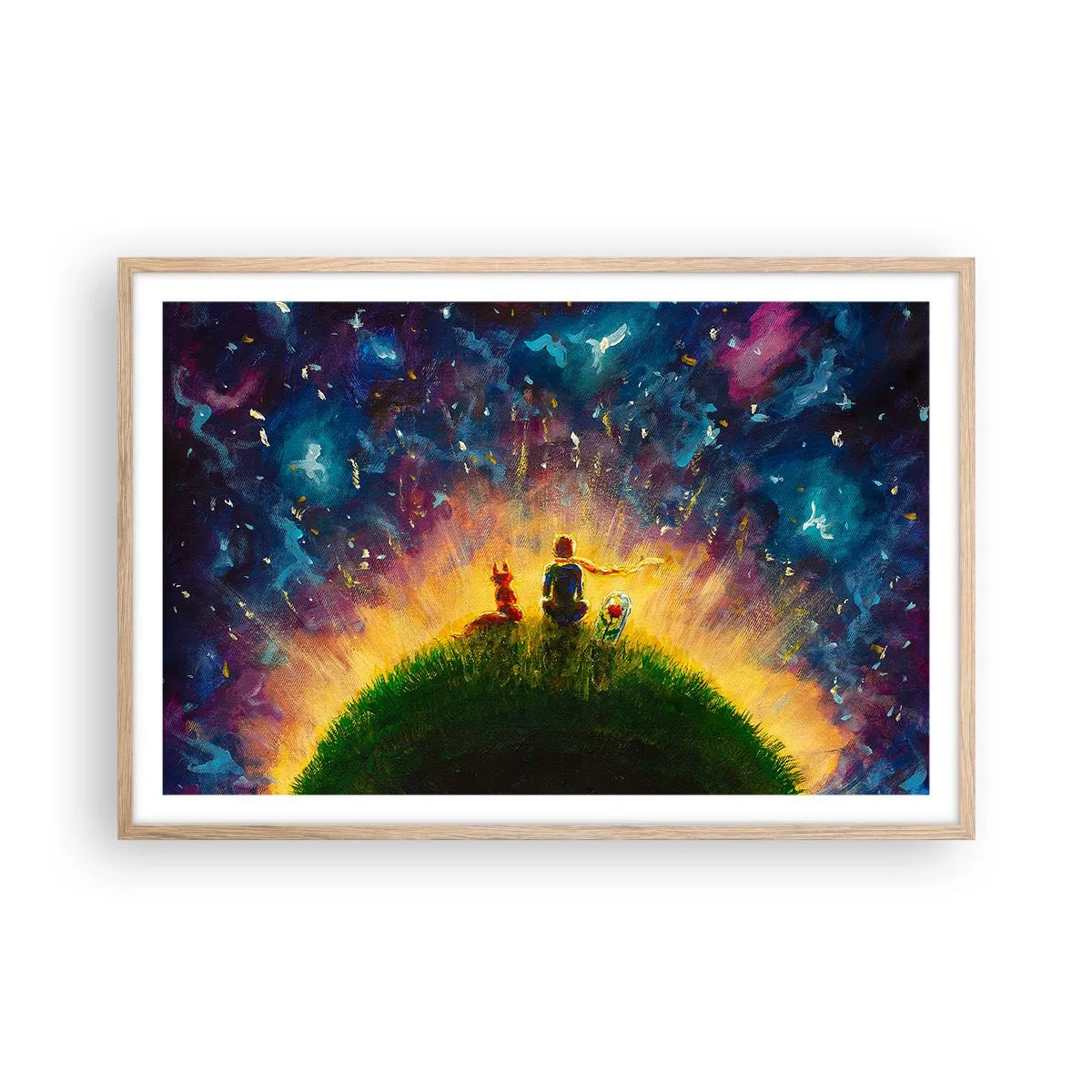 Affiche dans un chêne clair - Poster - Amour et amitié - le monde entier - 91x61 cm