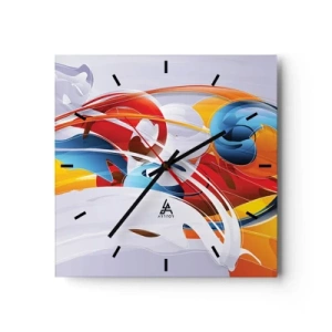 Horloge murale - Pendule murale - Abstraction colorée avec des lignes dynamiques et des couleurs vives - 30x30cm - La danse des éléments - Décoration murale moderne pour le salon et la chambre ARTTOR