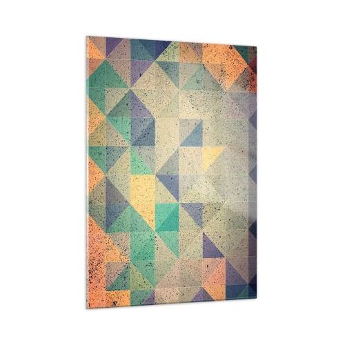 Impression sur verre - Image sur verre - Mosaïque colorée avec des triangles géométriques dans un style rétro - 50x70cm - République des triangles - Décoration murale moderne pour le salon et la chambre ARTTOR