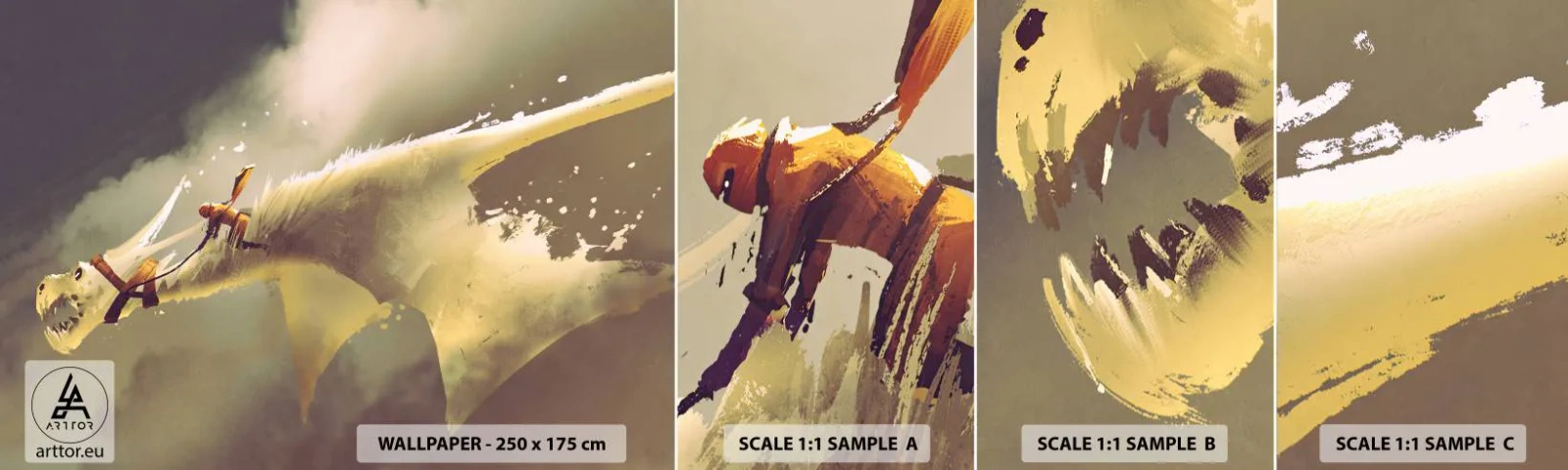 Échantillon de Papier Peint Autocollant Deluxe Sticker - Le monde à la rescousse - Abstraction, Fantaisie, Dragon - 100x30 cm