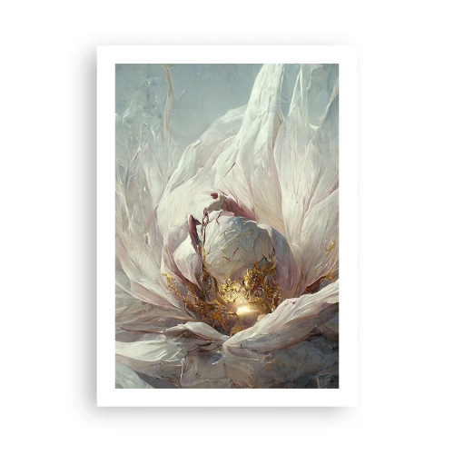 Affiche - Poster - Une abstraction subtile avec un motif floral dans des tons délicats de blanc et d'or. - 50x70cm - Il fleurit une fois tous les cent ans - Décoration murale moderne pour le salon et la chambre ARTTOR
