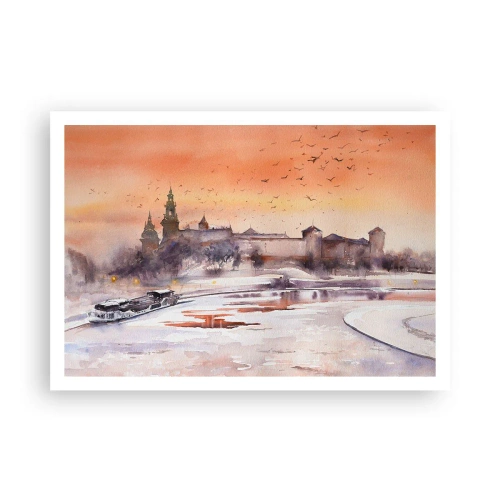 Affiche - Poster - Coucher de soleil sur le château dans un paysage hivernal - 100x70cm - Coucher de soleil royal - Décoration murale moderne pour le salon et la chambre ARTTOR