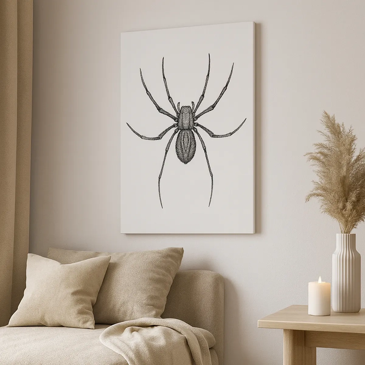 Impression sur toile - Image sur toile - Détail d'une araignée sur fond blanc dans un style dessin animé - 50x70cm - Une précision troublante - Décoration murale moderne pour le salon et la chambre ARTTOR