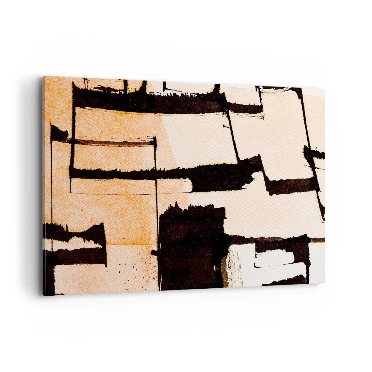 Impression sur toile - Image sur toile - Motifs géométriques dans les tons marron et beige - 120x80cm - De l’ordre malgré tout - Décoration murale moderne pour le salon et la chambre ARTTOR